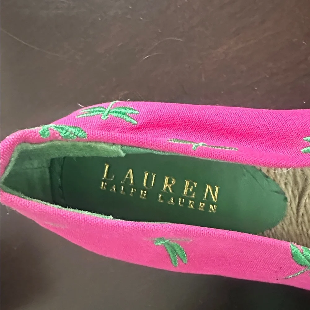 Lauren Ralph Lauren Cecelia Pink Embroidered Canvas Wedge Espadrille Size 10
